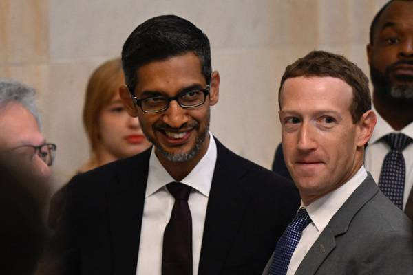 Sundar Pichai and Mark Zuckerberg arrive at the US Capitol. AFP