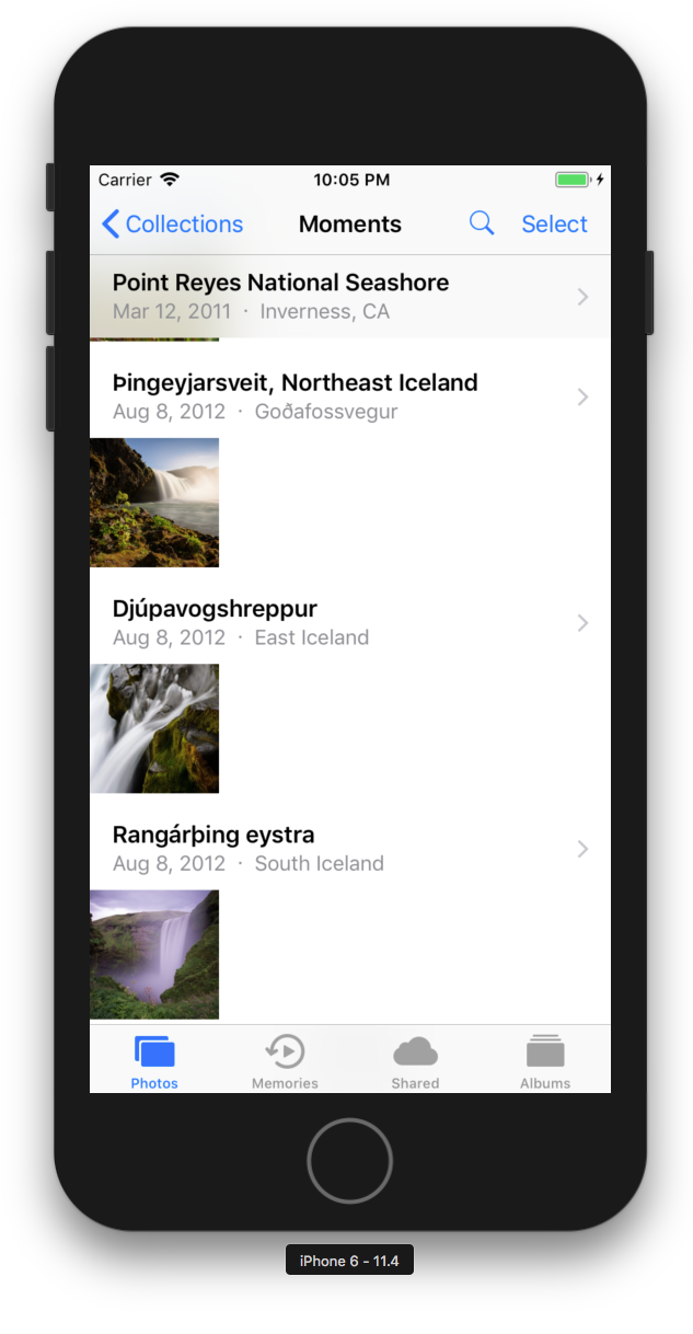 The Photos app with search icon