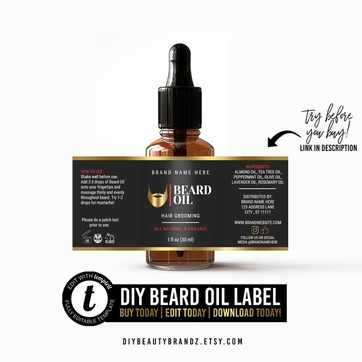 Beard Oil Label Essential oil label PreMade Label Gold Etsy Beard