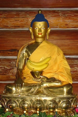 Close-up of golden Buddha for Lhabab Duchen