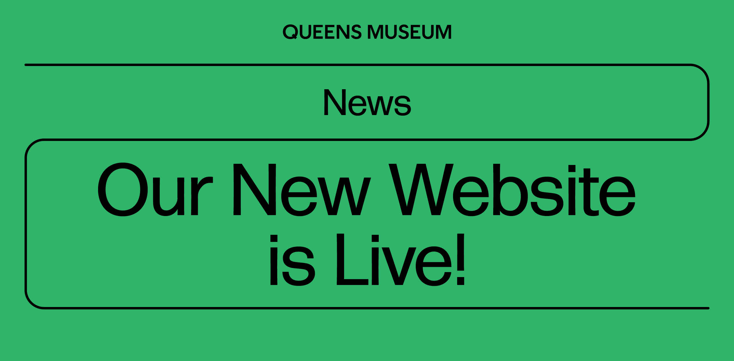 Black text on green background that reads News, Our New Website is Live!