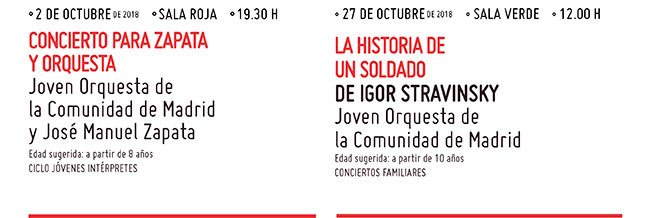2 Octubre 19:30 Concierto para Zapata y Orquesta // 27 Octubre 12:00 h. La Historia de un soldado.