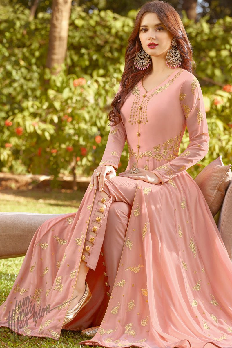 Peach Puff Soft Georgette Party Wear Suit