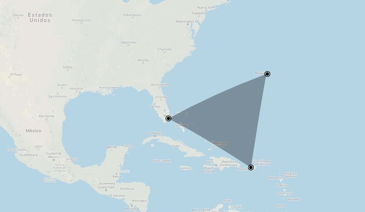 El Triángulo de las Bermudas está ubicado en el Mar Caribe, en la zona comprendida entre Miami, Puerto Rico y las Islas Bermudas.
