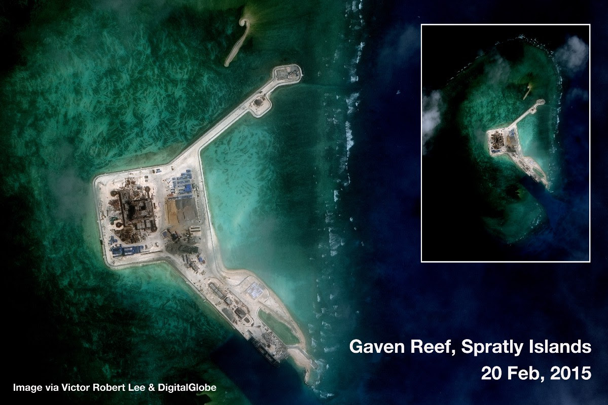 Satellite image analysis South China Sea reclamation in Spratly Islands