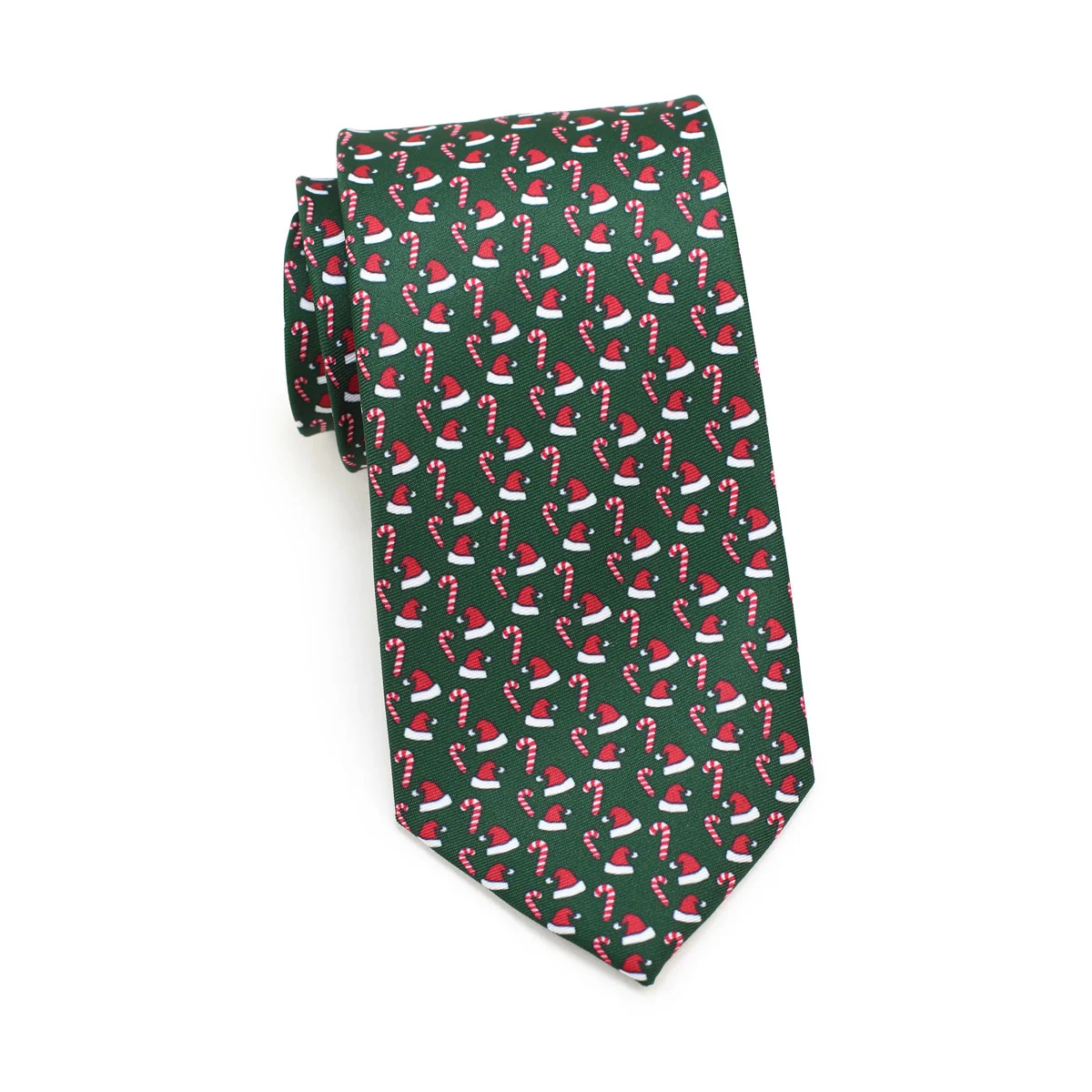 necktie with santa hats in hunter green