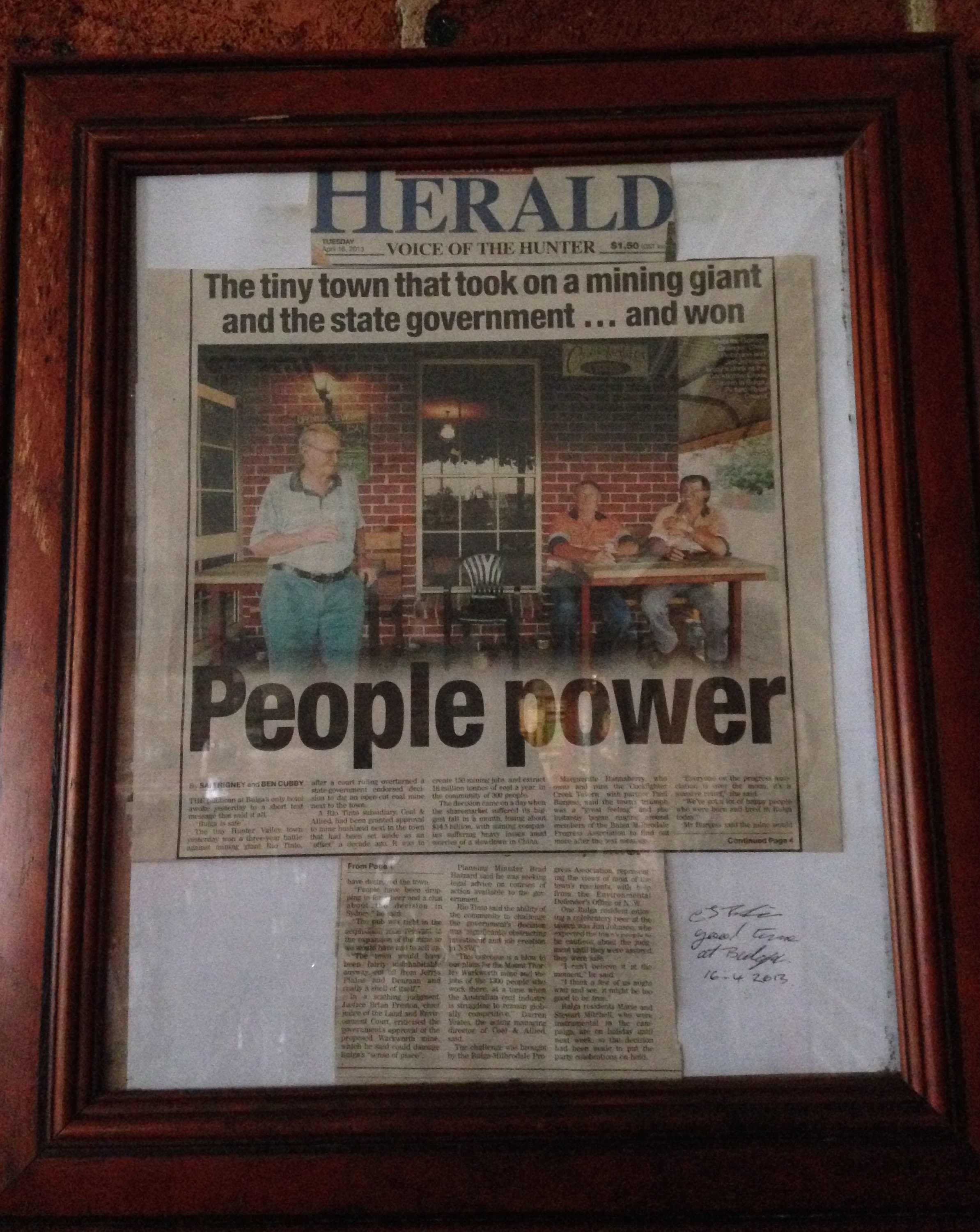 Newspaper in Bulga's local pub