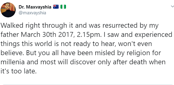 "I saw and experienced things this world is not ready to hear" Medical doctor who said he died for 45 minutes and was "brain dead" shares story