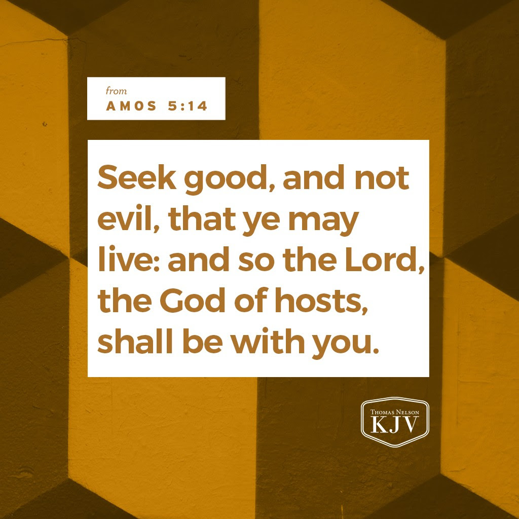 14 Seek good, and not evil, that ye may live: and so the Lord, the God of hosts, shall be with you, as ye have spoken. 15 Hate the evil, and love the good, and establish judgment in the gate: it may be that the Lord God of hosts will be gracious unto the remnant of Joseph. Amos 5:14-15