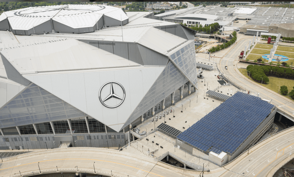 This lot is located in peachtree plaza and offers covered parking spots for $13. Mercedes Benz Stadium VIP Parking Garage THA Consulting Website