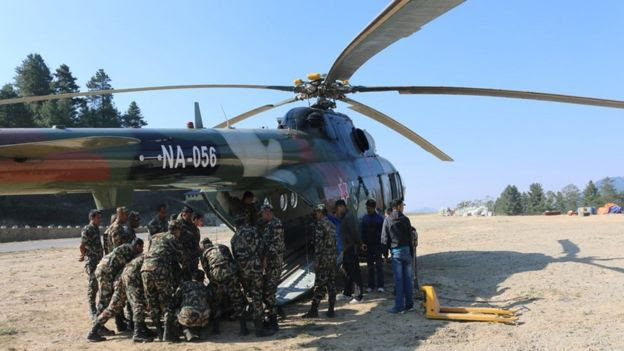 Helicopter of the Nepalese army at Lake Imja