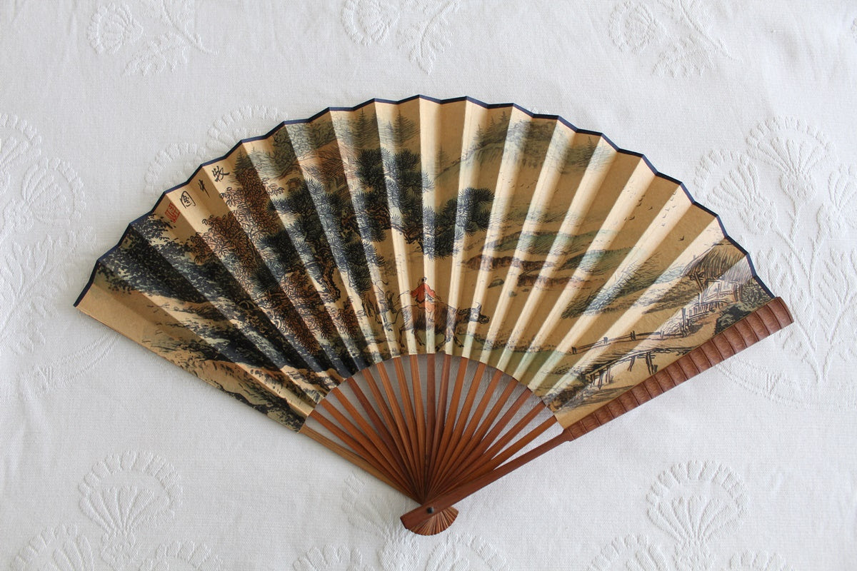 VINTAGE CHINESE BAMBOO PAPER HAND FAN