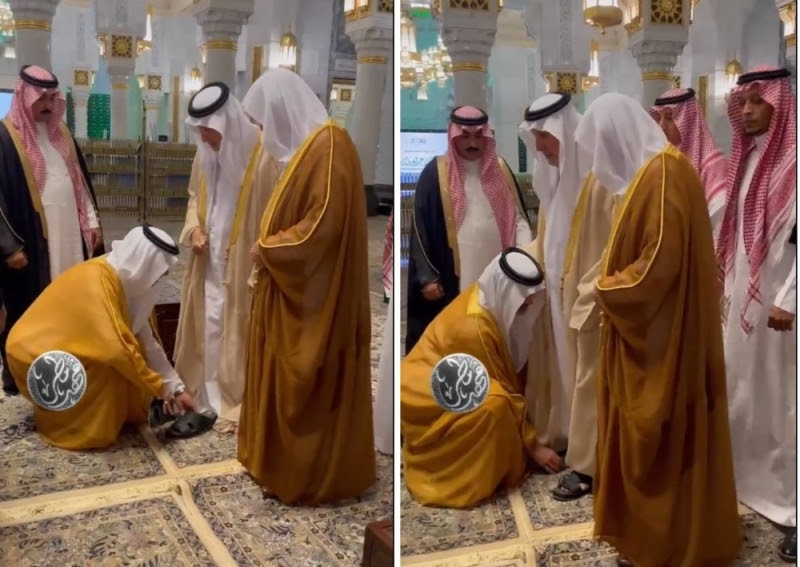 شاهد الأمير سلطان الفيصل يساعد والده الأمير خالد الفيصل في ارتداء نعليه