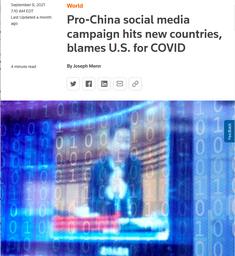 Reuters: Pro-China social media campaign hits new countries, blames U.S. for COVID