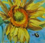 Sunflower with bee, Original oil by Carol DeMumbrum - Posted on Wednesday, March 25, 2015 by Carol DeMumbrum