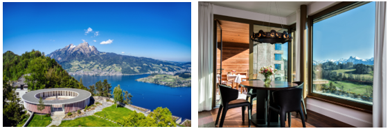 A picture containing panorama, window, mountain, houseDescription automatically generated