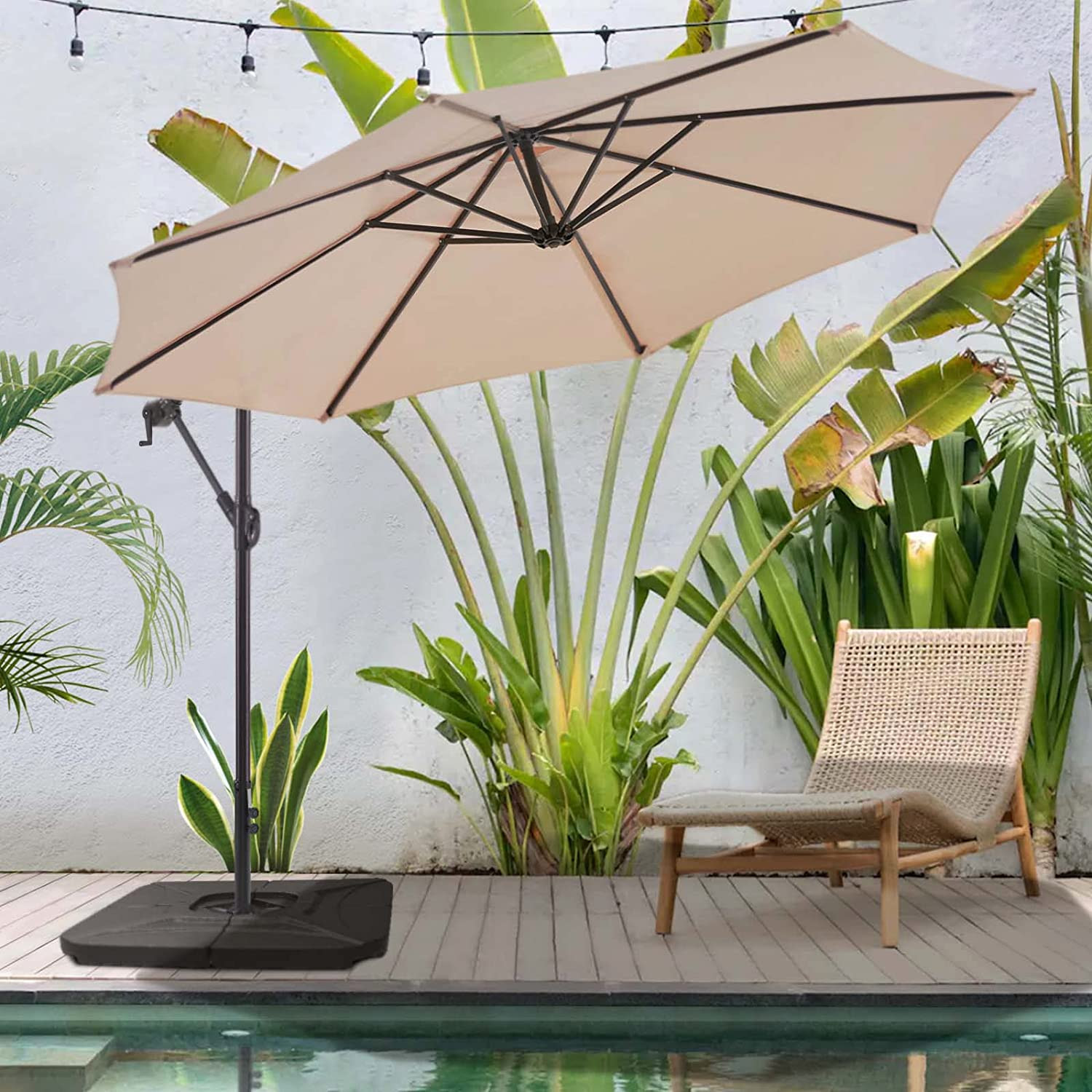 Image of 10 FT Patio Offset Umbrella Outdoor Cantilever Umbrella, 24 Month Fade Resistance & Water-repellent UV Protection