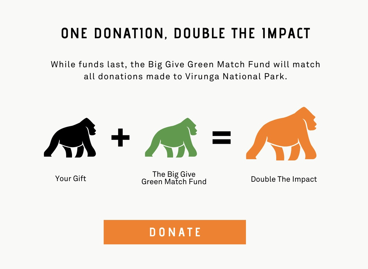 While funds last, the Big Give Green Match Fund will match all donations made to Virunga National Park.