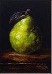 Green Bartlett Pear with Leaf. Oil on linen 7x5 inches - Posted on Friday, November 28, 2014 by Nina R. Aide