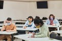 college students in class with masks