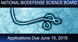 image of ebola virus with the words National Biodefense Science Board: Applications Due June 15, 2019