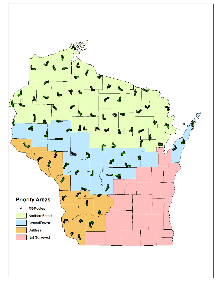 map of ruffed grouse breeding grounds