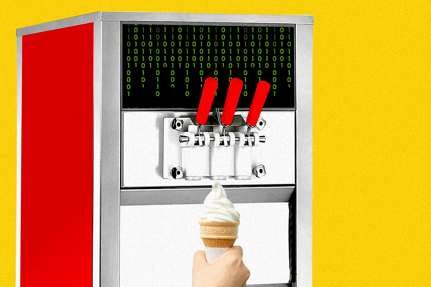 An ice cream machine with scrolling code