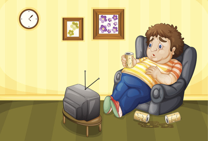 ilustración de una persona con sobrepeso en su sofá