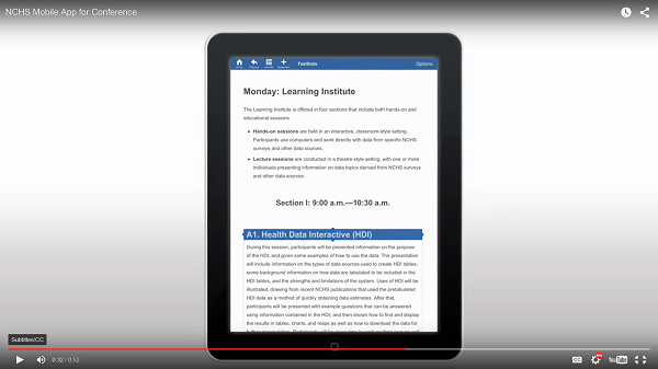 Screenshot, conference materials in FastStats video promo