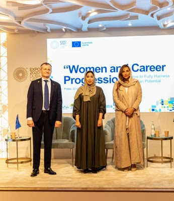 (L-R): H.E. Andrea Fontana, EU Ambassador to the UAE, H.E. Mona Ghanim Al-Marri, Vice President of the UAE Gender Balance Council, and HRH Princess Lamia Bint Majed Al Saud, Philanthropist and advocate for Gender Equality, Alwaleed Philanthropies.