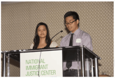 Alliyah Lusuegro addresses the the 2013 National Immigrant Justice Center Human Rights Awards. (Photo provided by the author.)