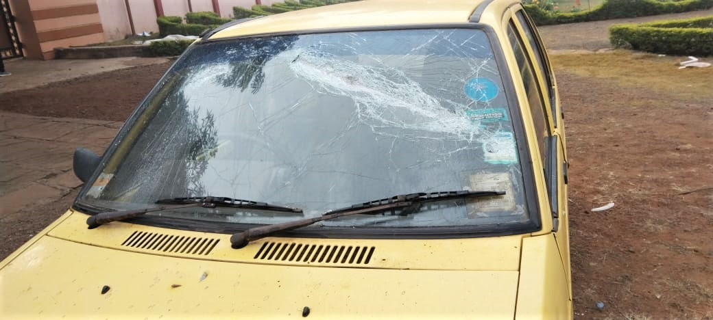  Car damaged by Hindu nationalist mob in Ganj Basoda, Madhya Pradesh, India. (Morning Star News courtesy of St. Joseph School)