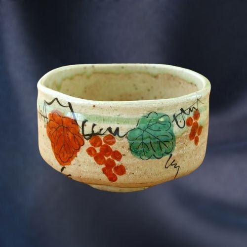 日本美濃燒抹茶碗-彩繪葡萄