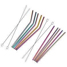 7PCS Premium Stainless Steel Metal Drinking Straw Reusable Straws Set