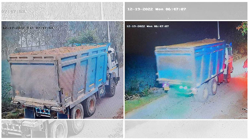 Stills from CCTV footage of trucks allegedly carrying illegally mined sand shared by local activist | ThePrint