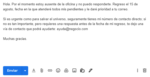 Mensaje de respuesta automática fuera de oficina