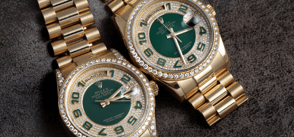 Rolex President Day Date Yellow Gold Green Enamel Diamond Mens Watches