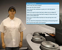 Virtual training exercise of simulated interview with food worker.