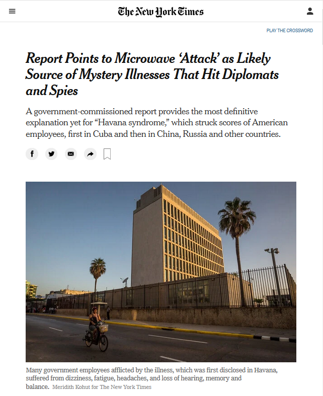 NYT: Report Points to Microwave ‘Attack’ as Likely Source of Mystery Illnesses That Hit Diplomats and Spies