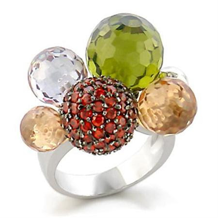 9W020 - Rhodium + Ruthenium Brass Ring with AAA Grade CZ  in Multi Color