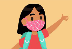 illustration of child wearing mask and waving