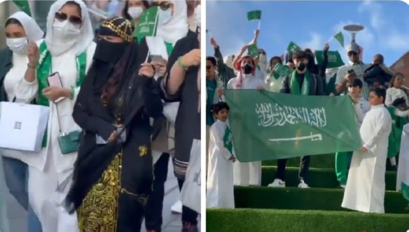 شاهد سياح ومبتعثون سعوديون ينظمون مسيرة للاحتفال باليوم الوطني في ليفربول