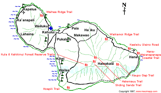MAP OF HIKING TRAILS ON MAUI