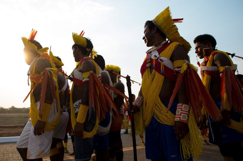 Palmas/TO - Índios Kaiapó fazem apresentação espontânea durante coletiva de imprensa (Marcelo Camargo/Agência Brasil)