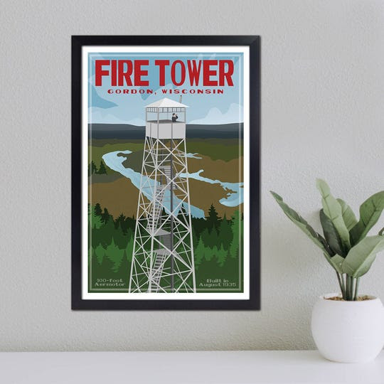 Jamey Penney-Ritter of Washburn designed this poster of the Gordon Fire Tower. Proceeds from the poster go help save the tower.