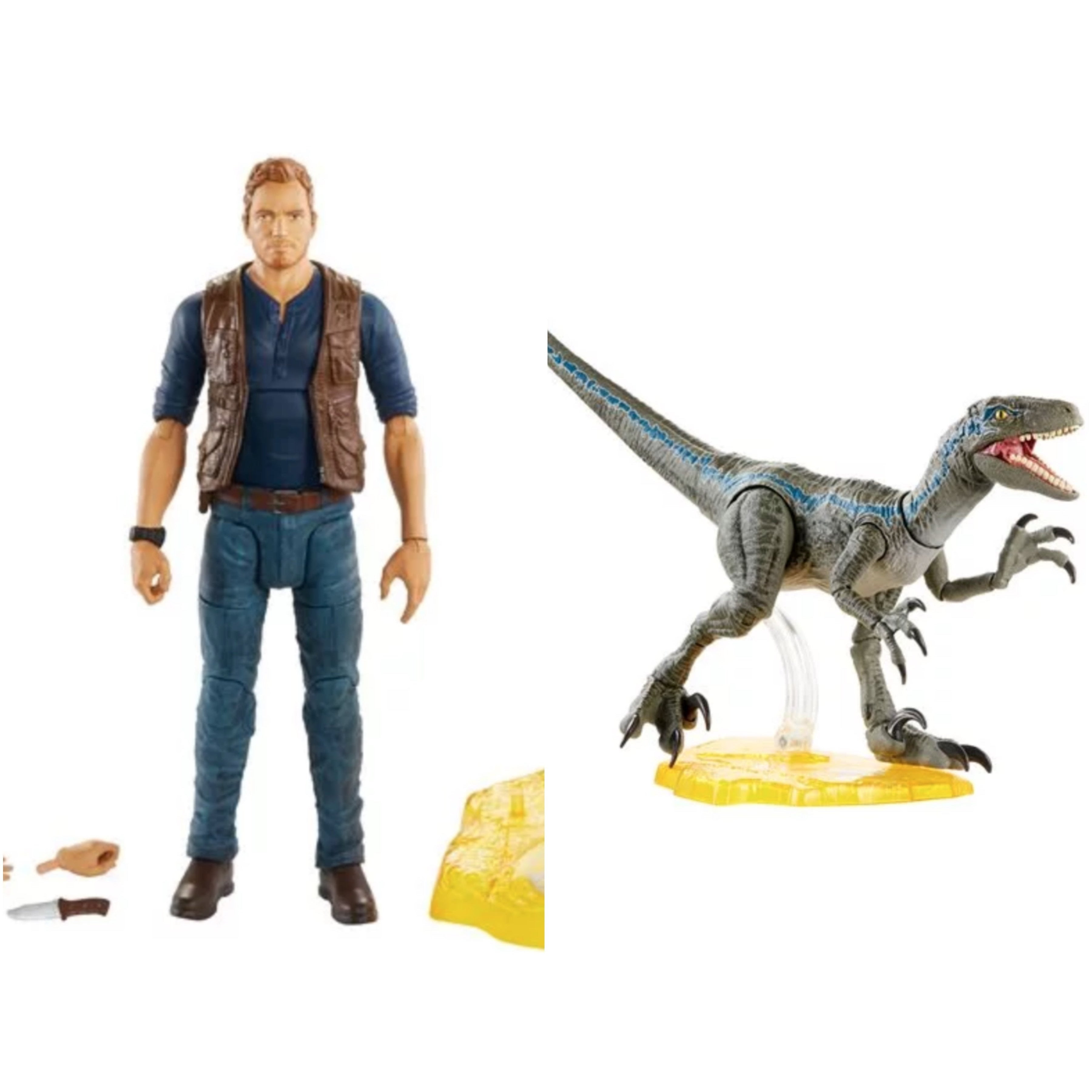 Image of Jurassic World Amber Collection 6" Scale Action Figure Set of 2 Owen and Blue