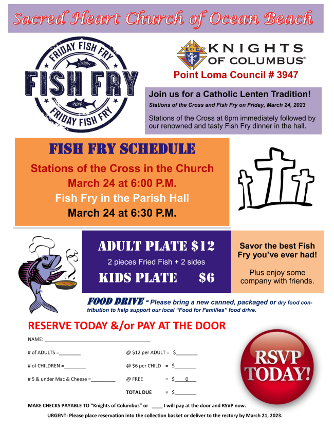 Sacred Heart Church of Ocean BeachFish Fry Reservations Sacred Heart