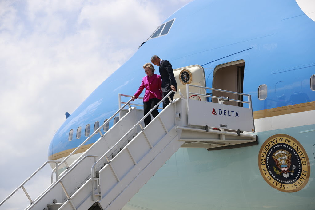 President Obama and Hillary Clinton arriving in Charlotte, N.C., for their first campaign event together.