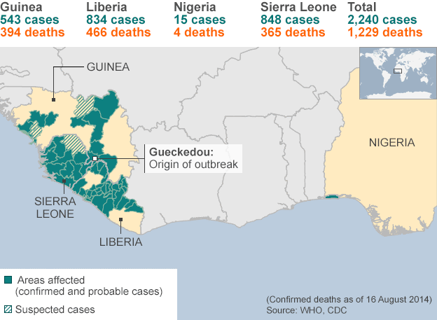 Map: Ebola outbreak in West Africa