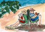 ACEO Couple Reading Books on Beach Back to Back Together by Penny StewArt - Posted on Wednesday, April 8, 2015 by Penny Lee StewArt